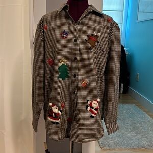 Lemon Grass Women’s M Holiday Plaid Long Sleeve Button-down